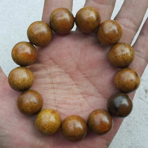 Adorable Brazalete Dorado 18 MM Indonesia Aetoxilon Agarwood 13 Cuentas Madera de Aloe - Imagen 1 de 6