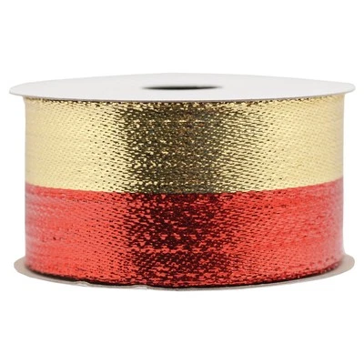 2 x Envoltório de Presente de Natal Fita de Tecido Spritz 1-1/2" X 12 pés Tecido Dourado/Vermelho-Ouro - Imagem 1 de 2