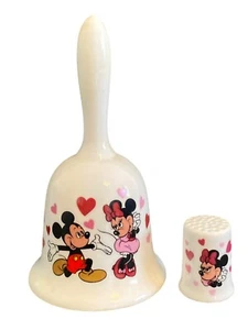 De Colección Walt Disney Campana Mickey Minnie Mouse y Corazones de Dedal San Valentín Hueso China - Imagen 1 de 14
