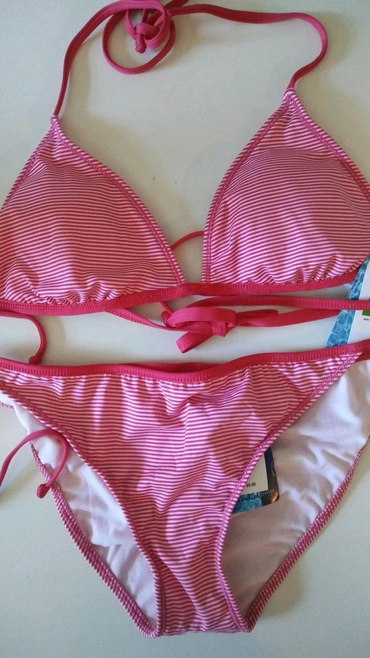 Espléndido conjunto de bikini triangular de 2 piezas para mujer talla 10 mini rayas rosa nuevo ENVÍO RÁPIDO Foto 1 de 4