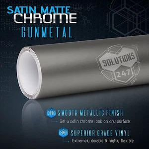 Gunmetal Satin Matte Chrome Metallic Vinyl Film Wrap Sticker Air Free 24" x 60" - Picture 1 of 8
