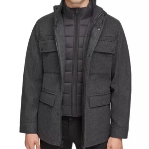 $295 GUESS  Men's Water-Repellent Wool Blend  Zip-Out Jacket , Charcoal, L - Picture 1 of 4