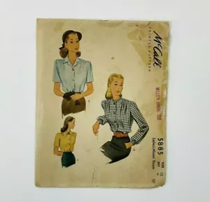 Vintage 1944 McCall Ladies Misses Blouse Sewing Pattern #5885 Shirt - Picture 1 of 12