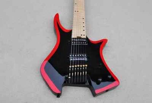Guitarra eléctrica negra sin cabeza personalizada de fábrica de 7 cuerdas diapasón de arce abanicado - Imagen 1 de 8