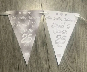 Personalised Decoration Wedding Anniversary Party Banner Bunting Silver 25th - Picture 1 of 16