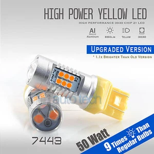 2X 50W 7443 LED Amber Yellow Rear Turn Signal Parking DRL High Power Light Bulbs - Picture 1 of 8
