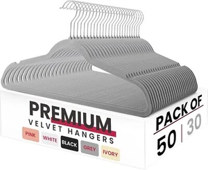 LDC LUX DECOR COLLECTION White Velvet Hangers 50 Pack - of 50, Gray - Picture 1 of 6