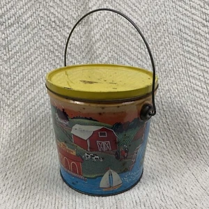 Vintage Tin Candy Pail Nashville Tennessee Great Graphics Farm Riverboat USA - Picture 1 of 20