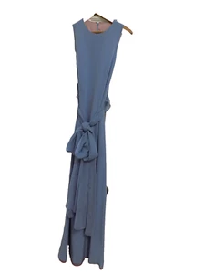 VERA WANG Designer Slate Blue Long Gown Evening Dress Wrap tie bow Elegant 12 EC - Picture 1 of 12