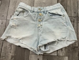 Zara Girls Denim Shorts Slightly Distressed Size 11-12 Raw Hem Cutoff - Picture 1 of 9