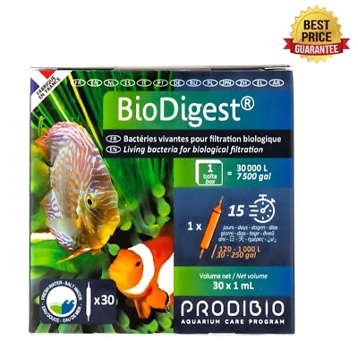 New Prodibio BioDigest Living Beneficial Bacteria Freshwater Saltwater 30 Vials