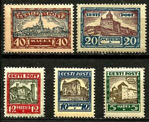 ESTONIA, SCOTT B15-B19, MINT NO GUM, YEAR 1927, COMPLETE SET, CASTLES OF ESTONIA