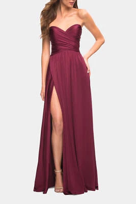 La Femme 30700 без бретелек разрез атласное бальное платье размер 0 вино - Изображение 1 из 2