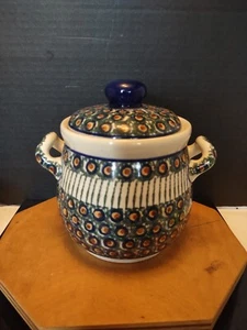 Vintage Polish Pottery Handled Canister Hand Painted Made In Poland  Beautiful  - Picture 1 of 13
