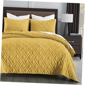 Quilt Set King Size Yellow, Classic Geometric King( 106" x 96") Mustard Yellow - Picture 1 of 8
