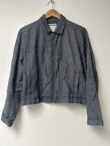 Trenery french linen blend jacket womens Size 12 Crop Grey Preppy Office Career - Picture 1 of 13