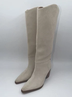 Botas femininas Franco Sarto lã jasmim camurça branca joelho alto 5,5M - Imagem 1 de 4
