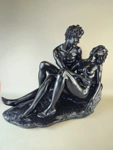 Vintage Nude Lovers in Reclining Position Black Stone Effect, Resin Sculpture - Picture 1 of 14