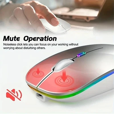 2.4GHz Wireless Optical Mouse USB Rechargeable RGB Cordless Mice For PC Laptop - Image 1 of 4