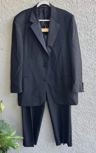 Canali Tuxedo 2 Pc Suit Black Wool 48-L (58EU) Pleated Pants 38x31 MADE IN ITALY - Picture 1 of 19