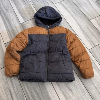 Chaqueta acolchada Swiss Tech para niños talla mediana 8 cremallera completa capucha marrón y azul marino Foto 1 de 4