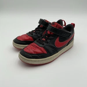 Classic NIKE Court Borough Low (Size 1.5Y) Black/University Red Strap Shoes #526 - Picture 1 of 9