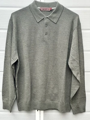 Men’s Collared 100% Merino Wool Button Pullover Size XL Gray By Patrick James - Image 1 of 4