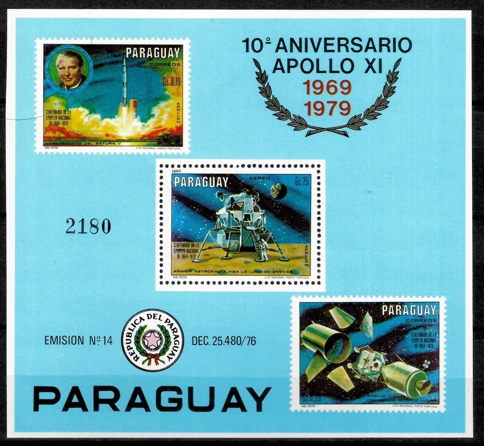 Paraguai 1980 ☀ Correio Aéreo - Primeiro Pouso Tripulado na Lua ☀ MNH** - Imagem 1 de 1