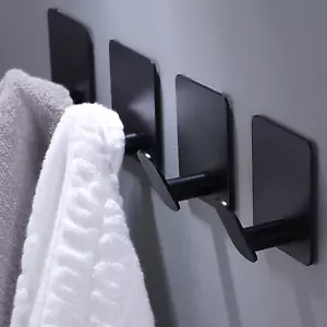 Adhesive Hooks - 4 Pack Towel/Coat Hooks Wall Hooks Stick on Bathroom or Kitchen - Picture 1 of 12