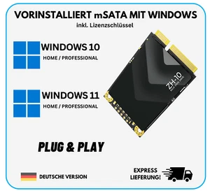 mSATA SSD Festplatte mit vorinstallierten Windows 10 Windows 11 PC Laptop - Bild 1 von 1
