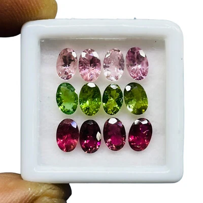 12 Pcs Natural Multi Tourmaline 6x4mm Oval Cut Loose Gemstones Lot 5.36 Cts - Image 1 of 4