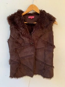 Beauty Angel 90s Brown Faux Sheepskin Brown Vest Size 14 Girls / S Womens Retro - Picture 1 of 10
