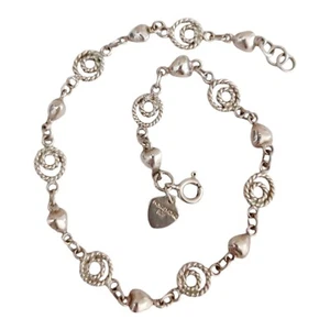 Vtg 925 Sterling Silver HONG KONG Puffed Heart 9.5" Anklet - Picture 1 of 5