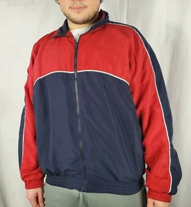 VTG 90s Bill Blass Color Block Red / Navy Full Zip Windbreaker Jacket Large EUC - Picture 1 of 5