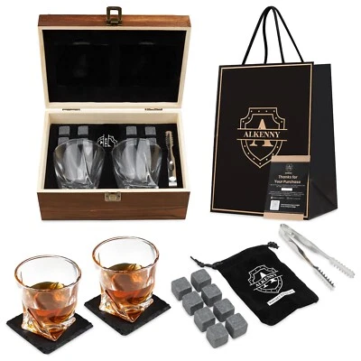 Whiskey Gift Set , Whiskey Stones & Glass Set of 2 , Gifts for Men , Weddings  - Image 1 of 4