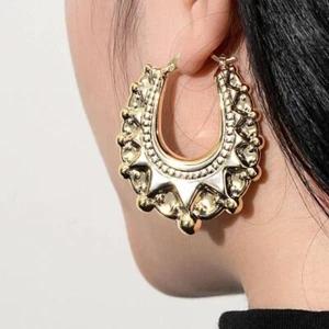 Gold 18K Filled XL 50mm Long Gypsy Creole Earrings Hoops Romany Ladies Women - Picture 1 of 9