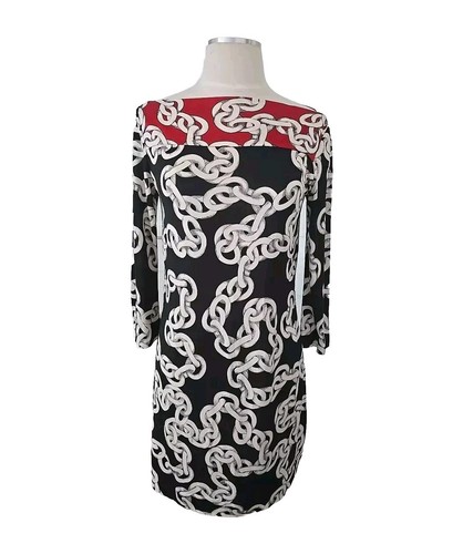 OFF WHITE Abito a tubino DIANE von FURSTENBERG seta RURI stampa catena nero bianco sporco rosso taglia 4