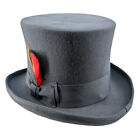 Adult Men's Grey Steampunk English Gentleman Wool Smoke Gray Top Hat Red Feather