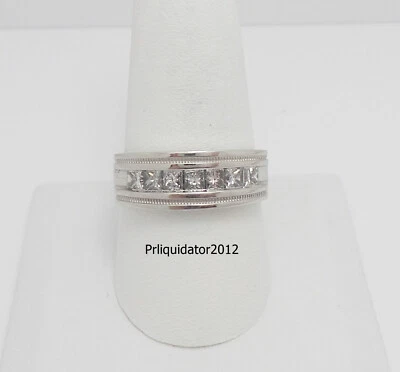 1CT MENS NATURAL PRINCESS DIAMOND WEDDING BAND BRIDAL RING 14K WHITE GOLD - Image 1 of 4