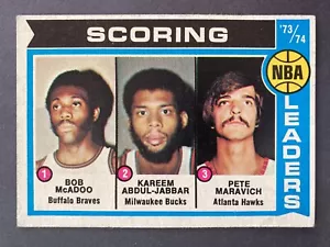 1974-75 Topps #144 NBA Scoring Ldrs : McAdoo, Abdul-Jabbar & Maravich HOF! - Picture 1 of 2