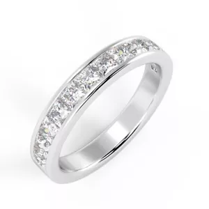 Top Quality D-F/VS 1.30 Ct Princess Diamond Half Eternity Ring,18k White Gold - Picture 1 of 9