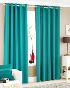 Polyester Door Curtain Royal Silky Grommet Eyelet Window Curtains Blue 2 Piece - Picture 1 of 4