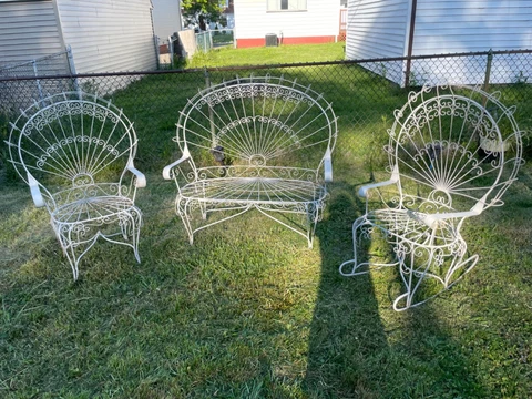 vintage metal outdoor peacock chairs three piece set Cover