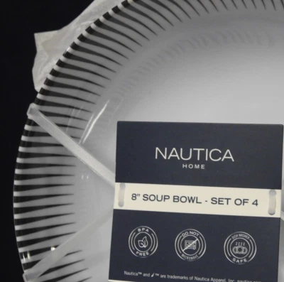 Cuencos de sopa de melamina Nautica rayas blancas y negras 8" NUEVO juego de 4 Foto 1 de 3