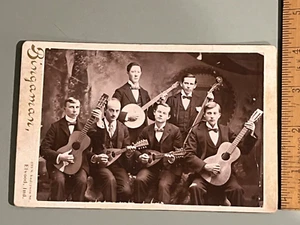 1890s occupational photograph band musicians Elwood IN guitar banjo mandolin - Picture 1 of 3