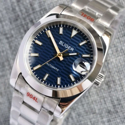 Relógio masculino automático BLIGER mostrador azul polido 36/39mm NH35A data vidro safira - Imagem 1 de 4