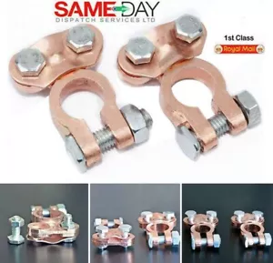 2 Heavy Duty Car Battery Terminals Clamps Screw Connection Positive & Negative - Picture 1 of 9