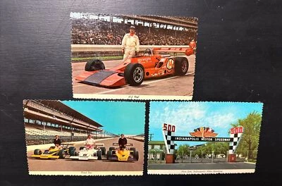 Vintage 1973 Indianapolis Speedway Postcard Lot (3) AJ Foyt , Front Row & Gate - Image 1 of 4