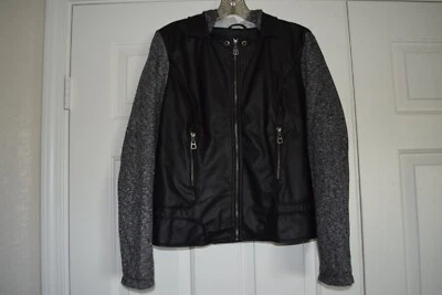 Chaqueta para mujer talla XL New Look imitación cuero negro gris tela jaspeada mangas Foto 1 de 4