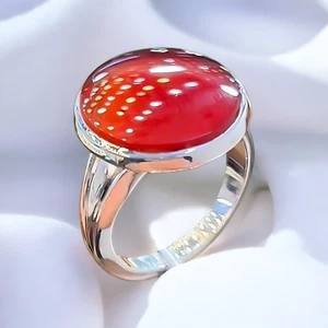 Men Handmade Ring, Red Agate 925 Silver Ring, Aqeeq Gemstone Ring , Genuine Akik - Picture 1 of 4